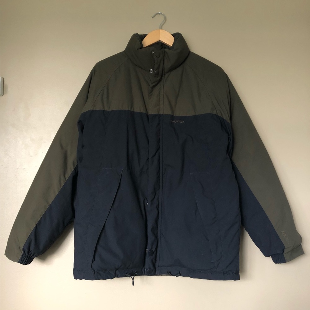 {Nautica} Olive Green & Navy Puffer Jacket